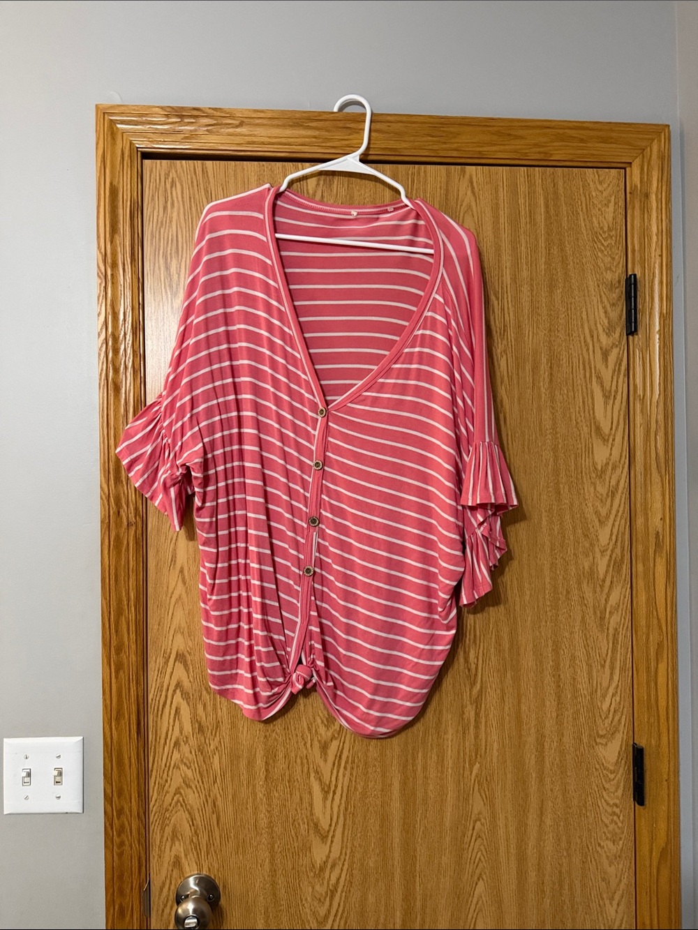 Striped Pink Button-Front Kimono top